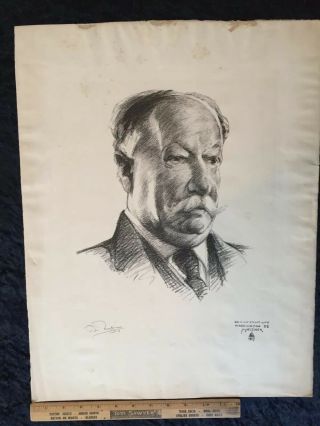 Signed Portrait Of William Howard Taft From Life By Mielziner 1927 Large 21 X 16