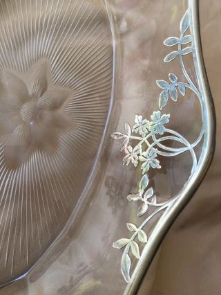 Antique Vintage Art Nouveau Etched Crystal Sterling Silver Overlay Bowl Dish 5