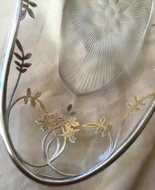 Antique Vintage Art Nouveau Etched Crystal Sterling Silver Overlay Bowl Dish 7