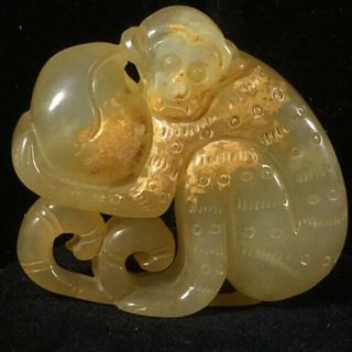 Chinese Old Natural Jade Hand - Carved Monkey Statue Pendant Xo247