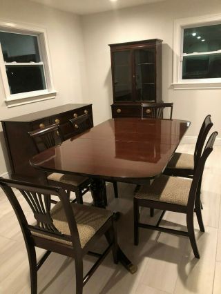 Duncan Phyfe Mahogany Dining Room Set: Buffet Table,  Six Chairs,  China Cabinet