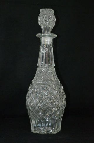 Vintage Anchor Hocking Clear Pressed Glass Diamond Point Wexford Decanter Bottle