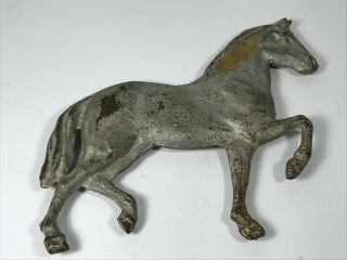 Antique Lrg Cast Iron Horse Weight W/ Silver Paint Weathervane
