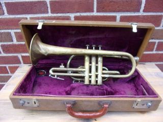 Antique Made By F.  E.  Olds & Son Ambassador Los Angeles Trumpet W/case