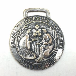 Antique 1909 Alaska Yukon Pacific Exposition Watch Fob Silverplate By Schwaabs