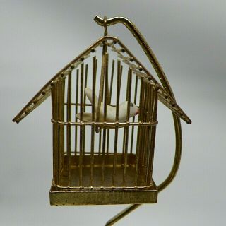 Dollhouse Miniature Brass Bird Cage With Stand 5 1/4 " H Scale 1:12 Vintage 1980s