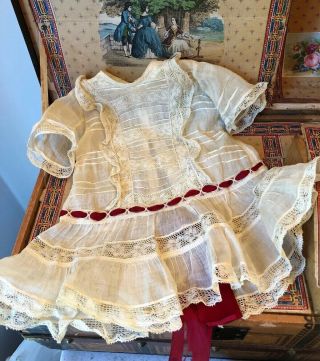Wonderful Antique Cotton Lace Trim Child Doll Dress