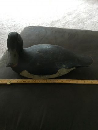 Antique Wooden Duck Decoy With Movable Head 12” Long Black And Gray