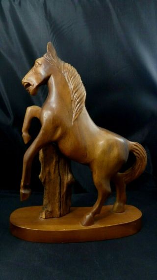 Vintage Wooden Rearing Horse Wood Figurine Hand Carved Sculpture Philippines