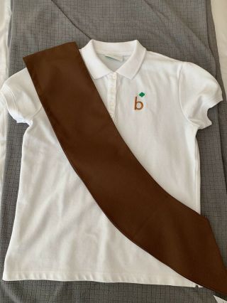 Girl Scout Brownie White Collared Shirt (l) And Sash (xl)