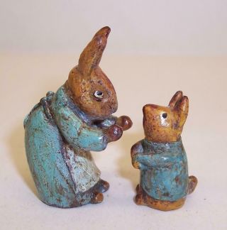 2 Vintage Cold Painted Bronze Miniatures Peter Rabbit & Mrs Josephine Rabbit