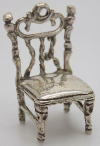 Vintage Solid Silver Italian Made Dollhouse Chair Miniature,  Figurine,  Stamped