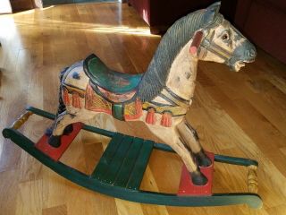 Antique Hand Carved Wooden Rocking Horse Toy
