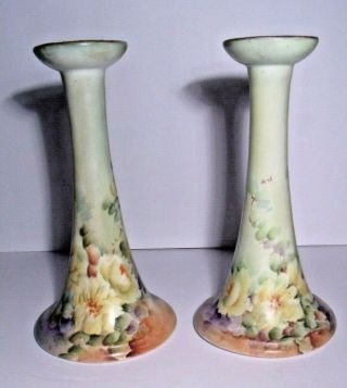 Pair Antique Hand Painted Candlesticks,  Vienna Austria