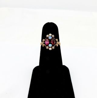 Antique Victorian 10k Gold Ruby Opal & Seed Pearl Ring,  5 1/4