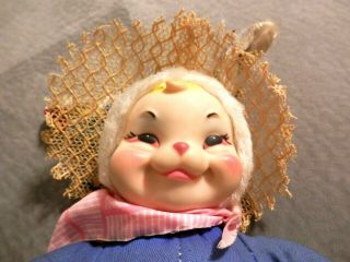 Vintage Rushton Star Creation Rubber Face Bunny,  13 " With Hat & Fun Plaid Design