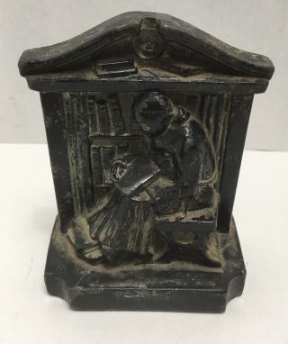 Antique Old Vintage Book End L.  V.  Aronson 1922 Monk Reading In Library Heavy