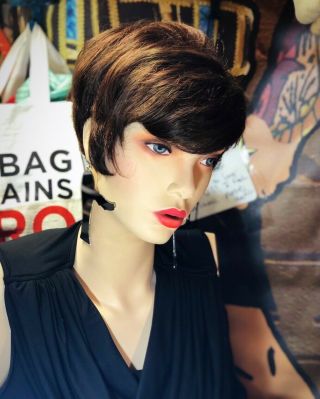 Henry Margu Dark Brown Red Tint Pixie Cut Short Vintage Soft Cap Mannequin Wig