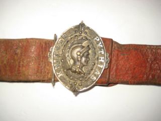 C.  1890 Knights Of Pythius Brown Leather Sword Belt With Oval Buckle & Hangers