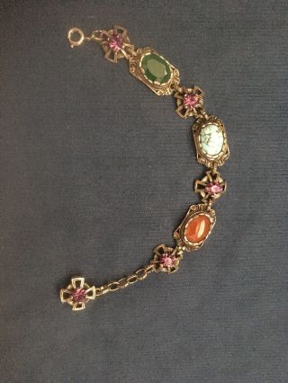 Antique Vintage Miracle Amethyst Agate Celtic Design Bracelet