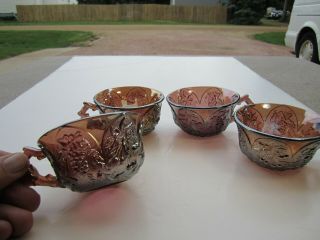4 Antique Westmoreland Amethyst Fruit Salad Pattern Carnival Glass Punch Cups