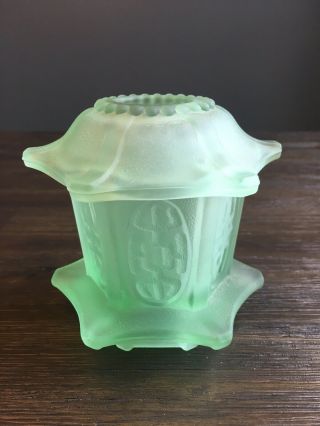 Frosted Green Pressed Glass Asian Fairy Lamp