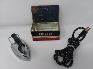 Antique Prilect Travelling Iron W/tin Box - Iron Is Virtually Flawless - Fine