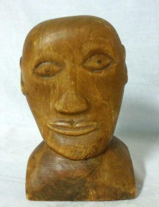 Brutal Modern Primitive Hand Carved Wood Carving Bust Rapa Nui