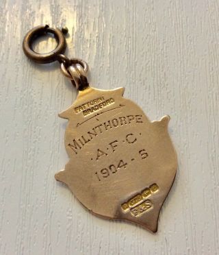 Good Antique Edwardian Solid 9 Carat Gold Milnthorpe AFC Football Medal 2