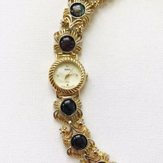 Vintage Le Baron Ornate Abalone Cabochon Bracelet Watch Battery