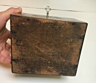 Antique 1870s Victorian Mahogny Inlaid wood Key lock tea Box Brass scroll inlays 6