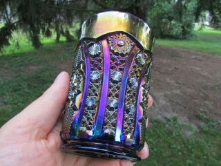 Imperial Octagon Antique Carnival Art Glass Tumbler Purple Gorgeous