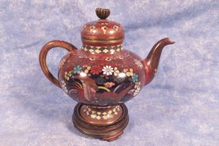 Antique Japanese Meiji Cloisonne Enamel Teapot Phoenix Butterfly Ex Cond 4.  5 "