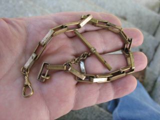 Antique Gold filled pocket watch Rope square link Chain Fob / T - bar 3