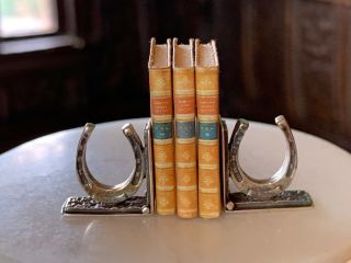 Miniature Dollhouse Artisan Sterling Signed Horseshoe Equestrian Bookends 1:12