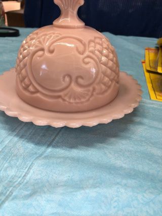 Antique Pink Milk Glass Plate And Dome Lid