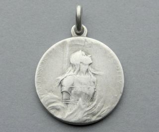 Antique Religious Silver Pendant.  Saint Joan Of Arc,  Jeanne D 