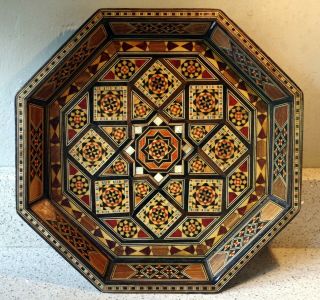 Vintage Persian Octagonal Wooden Khatam Marquetry Inlaid Wood Handcrafted Tray