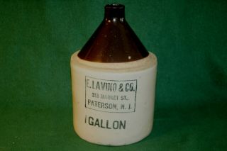Antique E.  Lavino & Co Paterson,  Nj One Gallon Stoneware Whisky Jug Inv Lh15