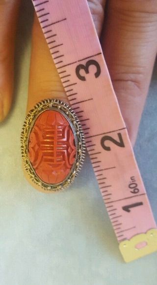 Antique carved Cinnabar Chinese adjustable filigree chunky ring 4