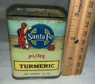 Antique Santa Fe Turmeric Early Spice Tin Vintage Arkansas City Ks Can Indian