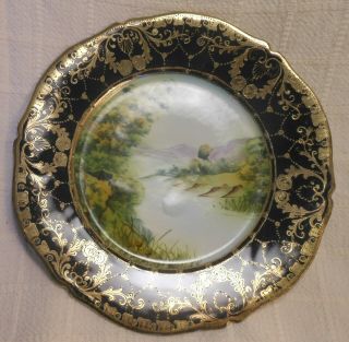 Fine Antique Nippon Cabinet Plate With Raised Gold & Jewels