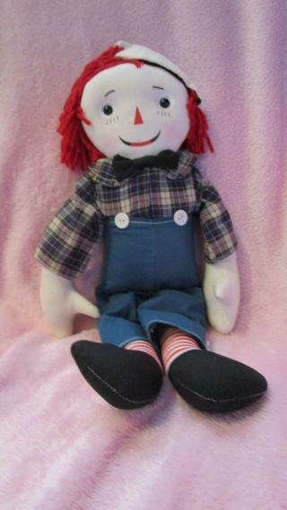 Vintage Raggedy Andy Doll 16 " And Button Eyes Black Bow Tie