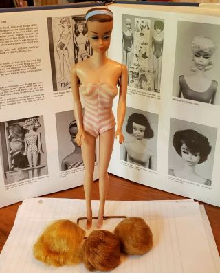 Vintage 1962 Barbie Fashion Queen Midge Doll With 3 Wigs And Wire Stand