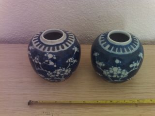 2 Antique Blue/white Ginger Jars With Double Ring Mark