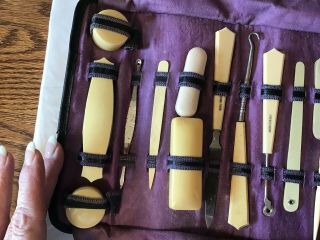 Antique French Ivory Celluloid Manicure Grooming Set 5