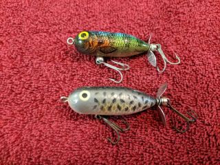 2 Vintage Heddon Fishing Lures Tiny Torpedo Tuff Colors