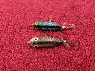 2 Vintage Heddon fishing lures tiny Torpedo Tuff Colors 2