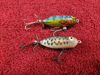 2 Vintage Heddon fishing lures tiny Torpedo Tuff Colors 3