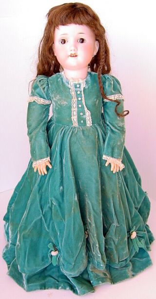 1890s Moa Max Oscar Arnold Germany 200 7 1/2 25 " Bisque Head Doll W Velvet Dress